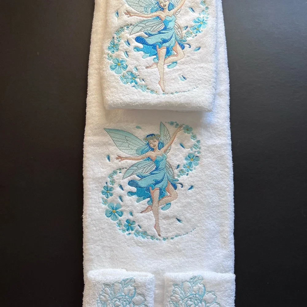 Fairy Embroidered White Towel Set